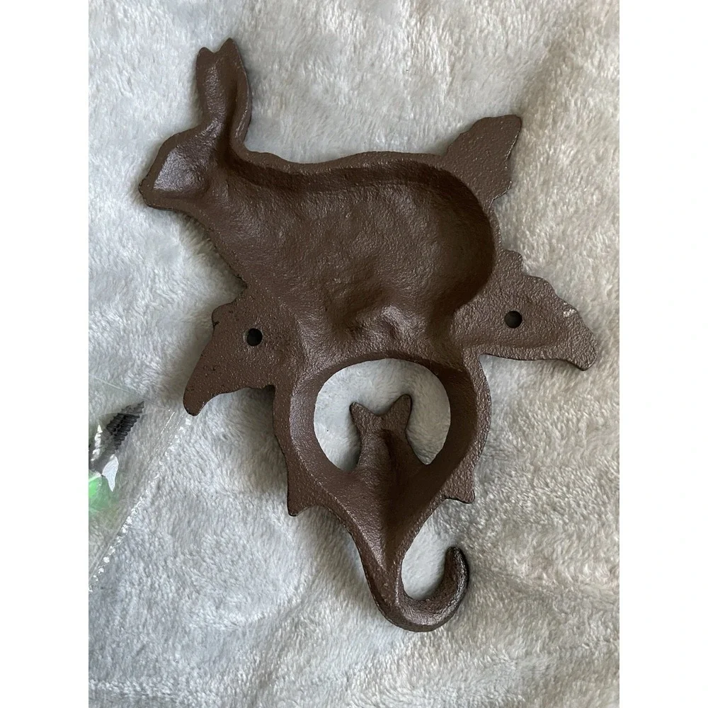 Rustic Cast Iron Rabbit Wall Hook Bunny Coat Towel Key Holder Farmhouse Cottage